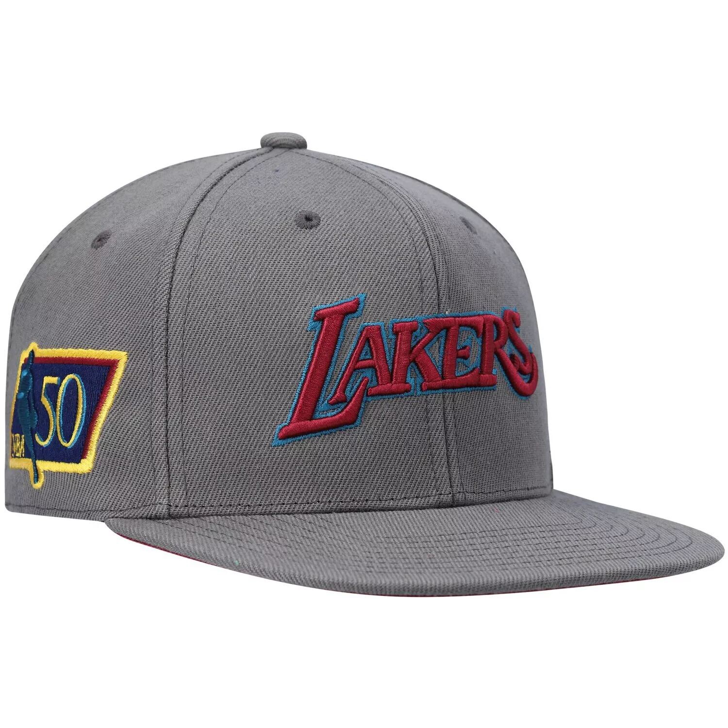 

Мужская темно-серая шляпа Mitchell & Ness Los Angeles Lakers Hardwood Classics NBA 50th Anniversary Carbon Cabernet