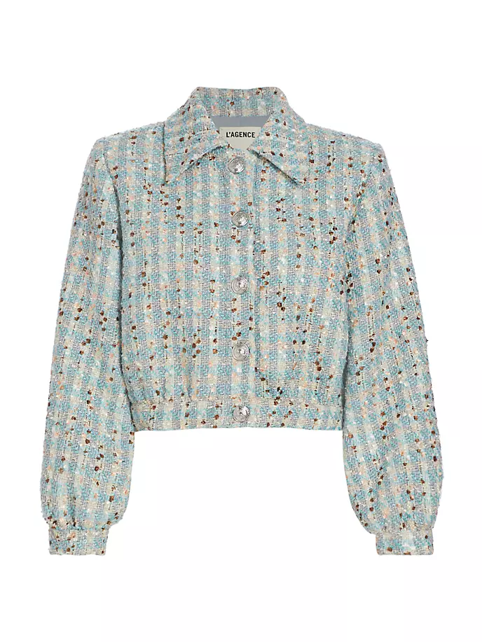 

Укороченный твидовый жакет цвета металлик Bridges L'Agence, цвет neutral sage multi tweed