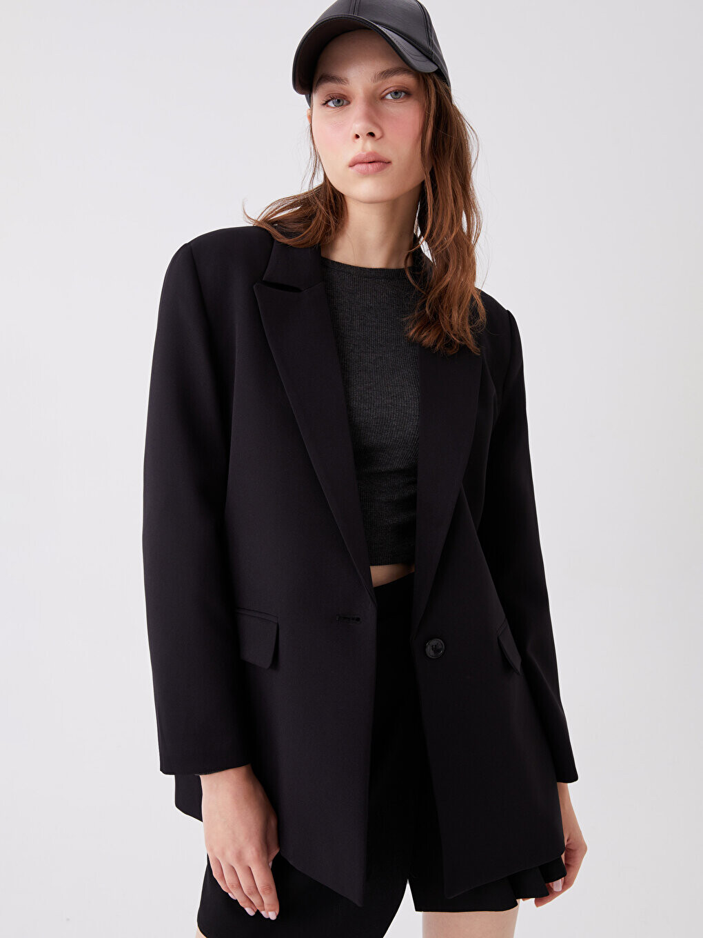 

Однотонный женский пиджак с длинным рукавом LCW Casual, новый черный