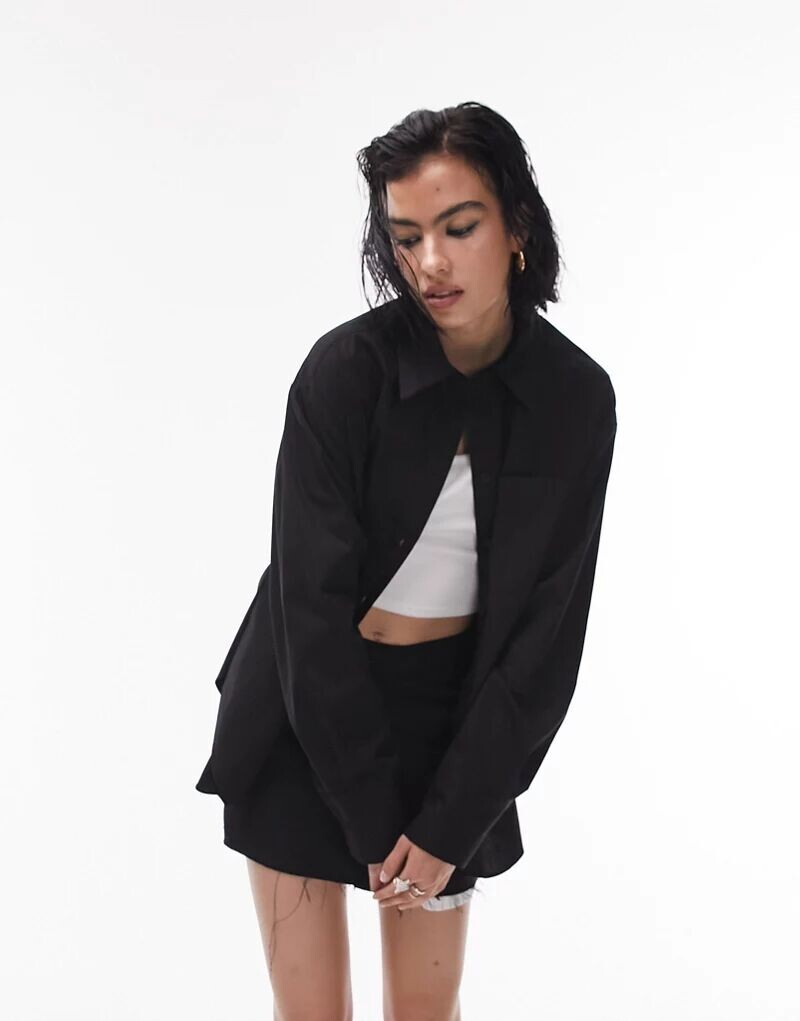 

Черная рубашка из поплина с защипами Topshop