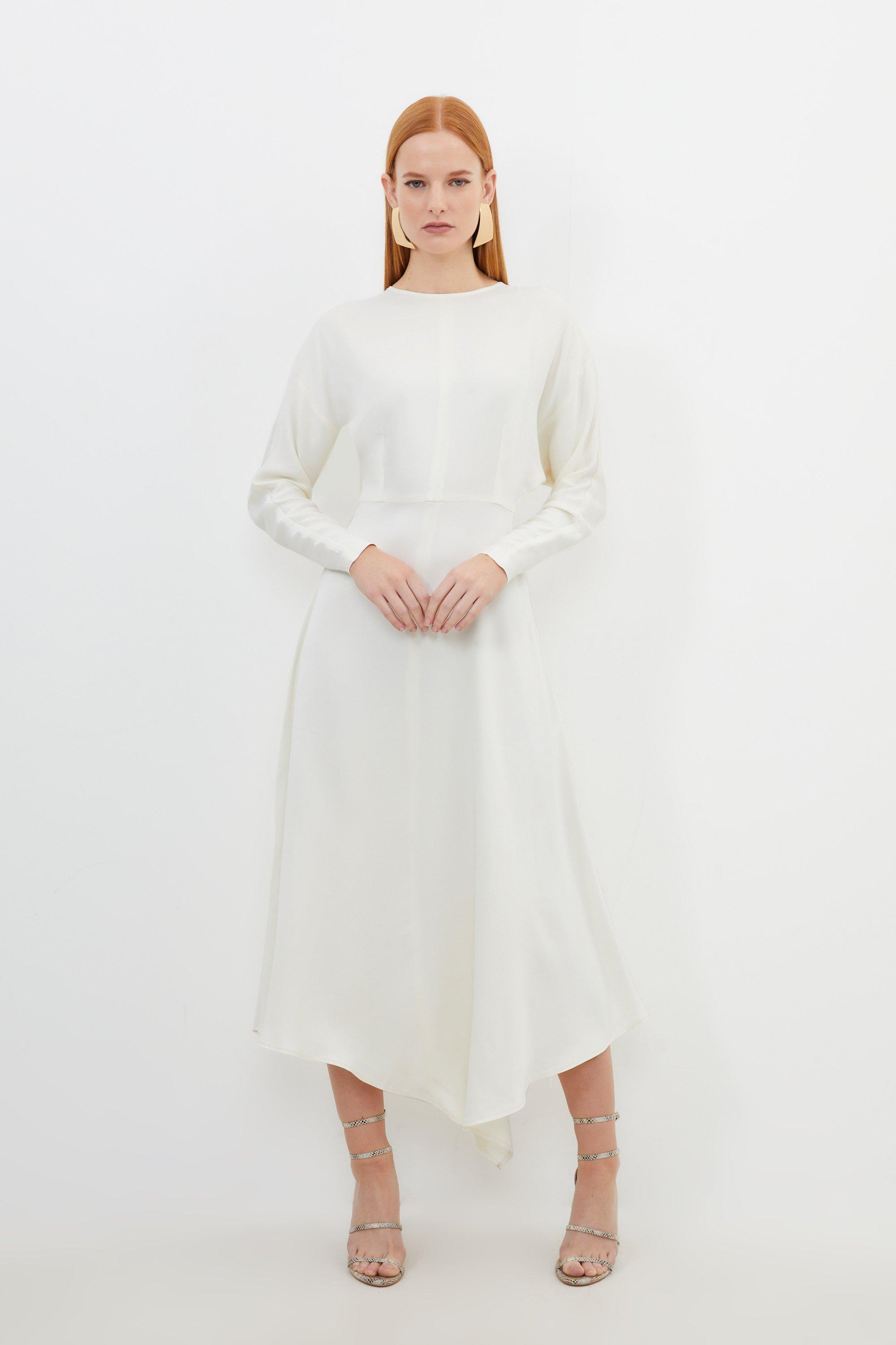 Платье миди из атласного крепа Karen Millen, белый