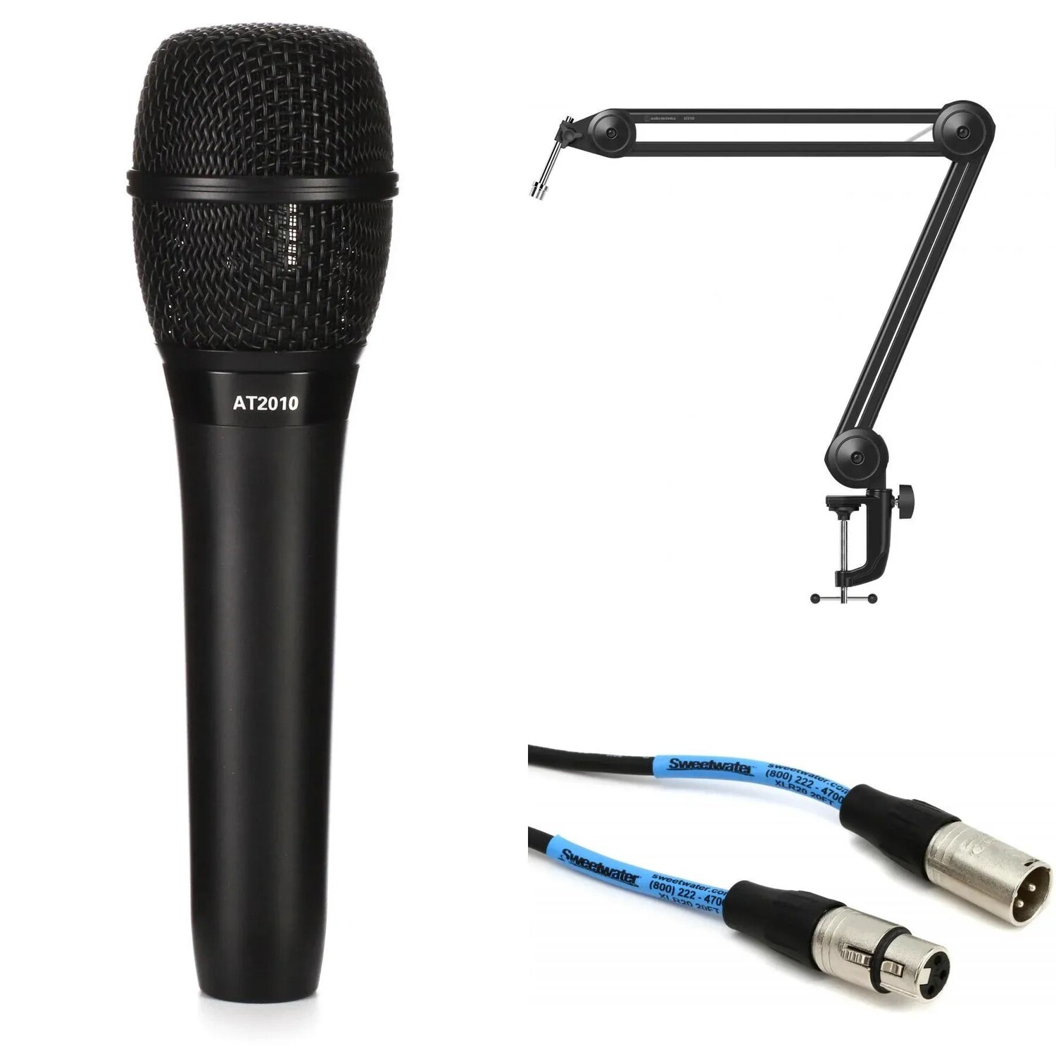 

Кардиоидный конденсаторный ручной вокальный микрофон Audio-Technica AT2010 и комплект подставки для вещания