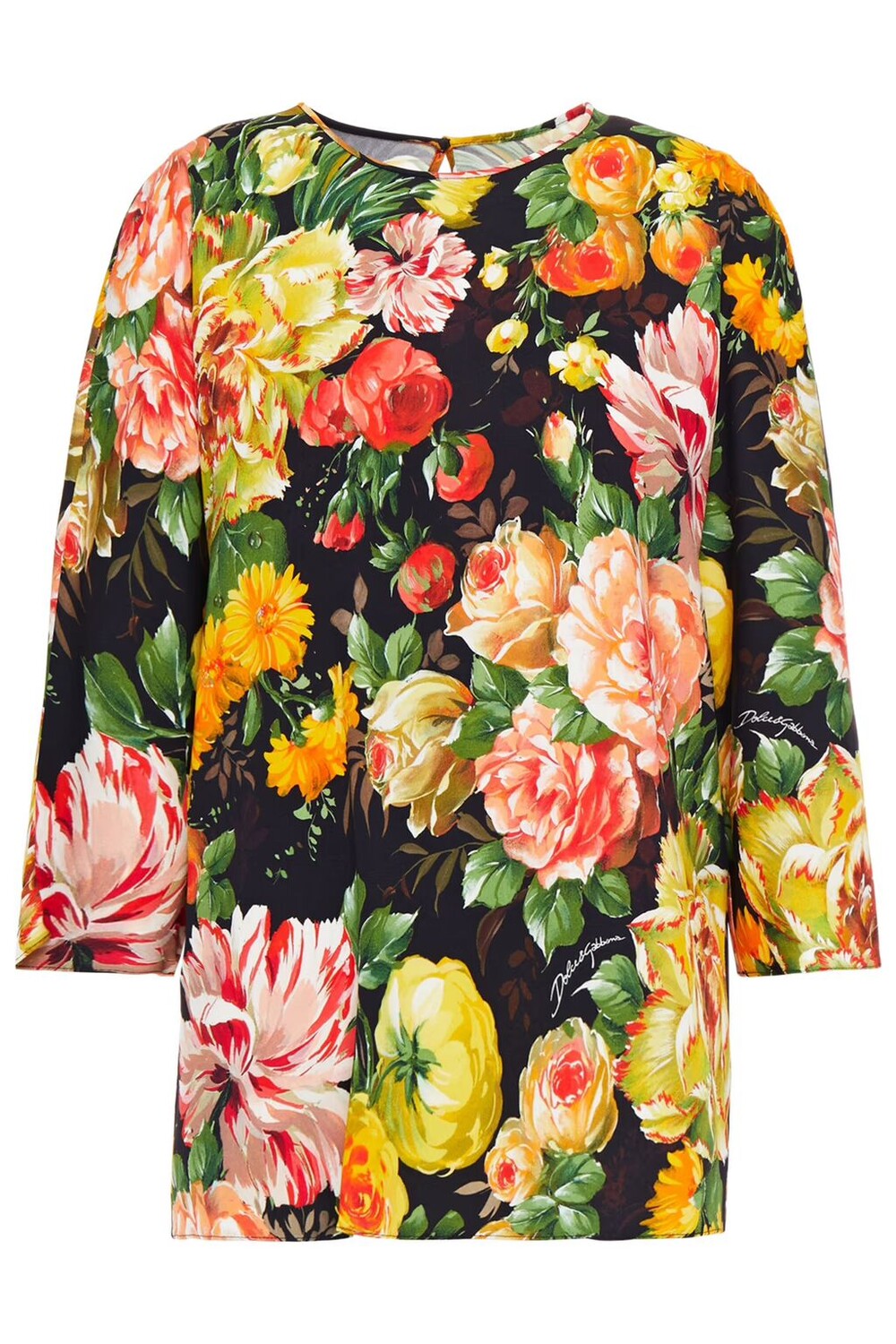 

Креповый топ с цветочным принтом Dolce & Gabbana, черный