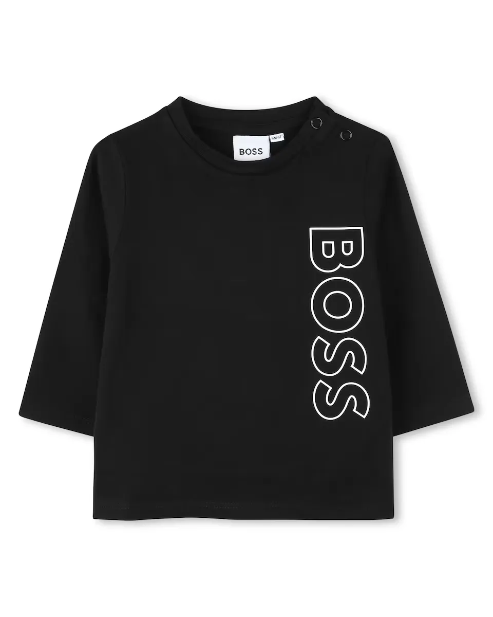 

Хлопковая футболка для мальчика с вертикальным логотипом BOSS Kidswear, черный