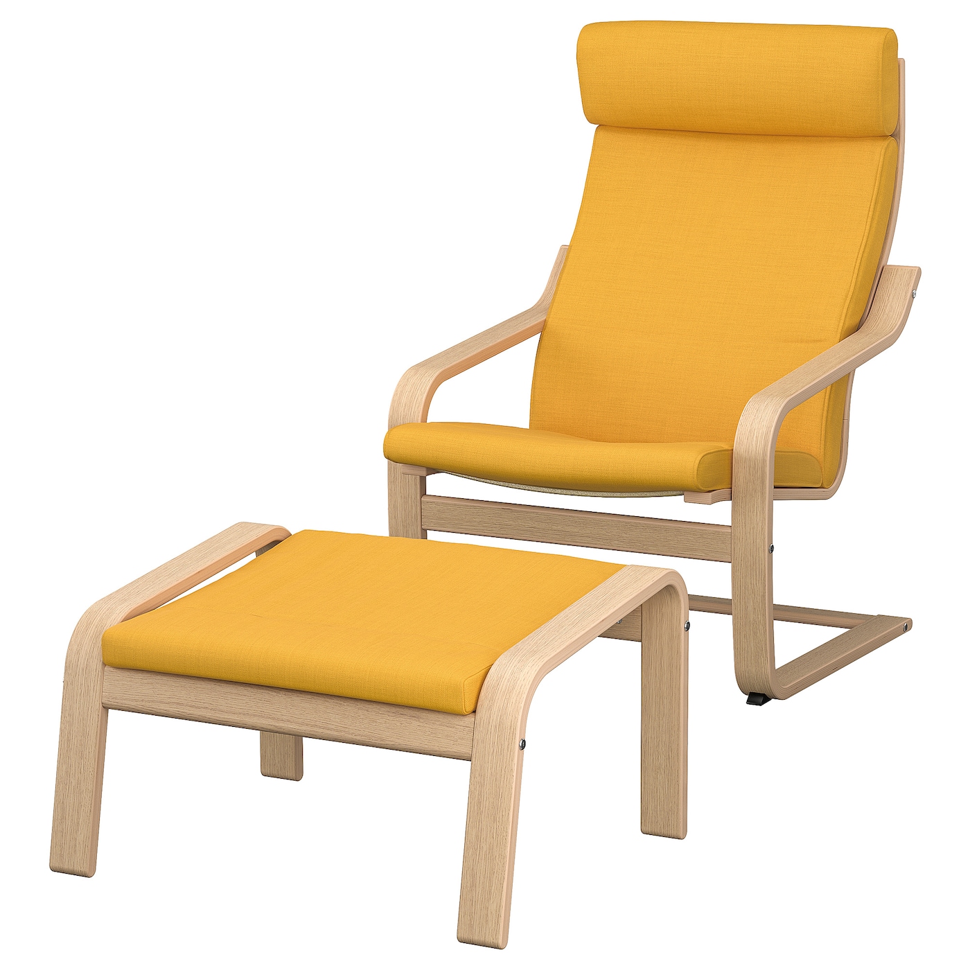 ПОЭНГ Кресло и подставка для ног, дубовый шпон светлый/Скифтебо желтый POÄNG IKEA