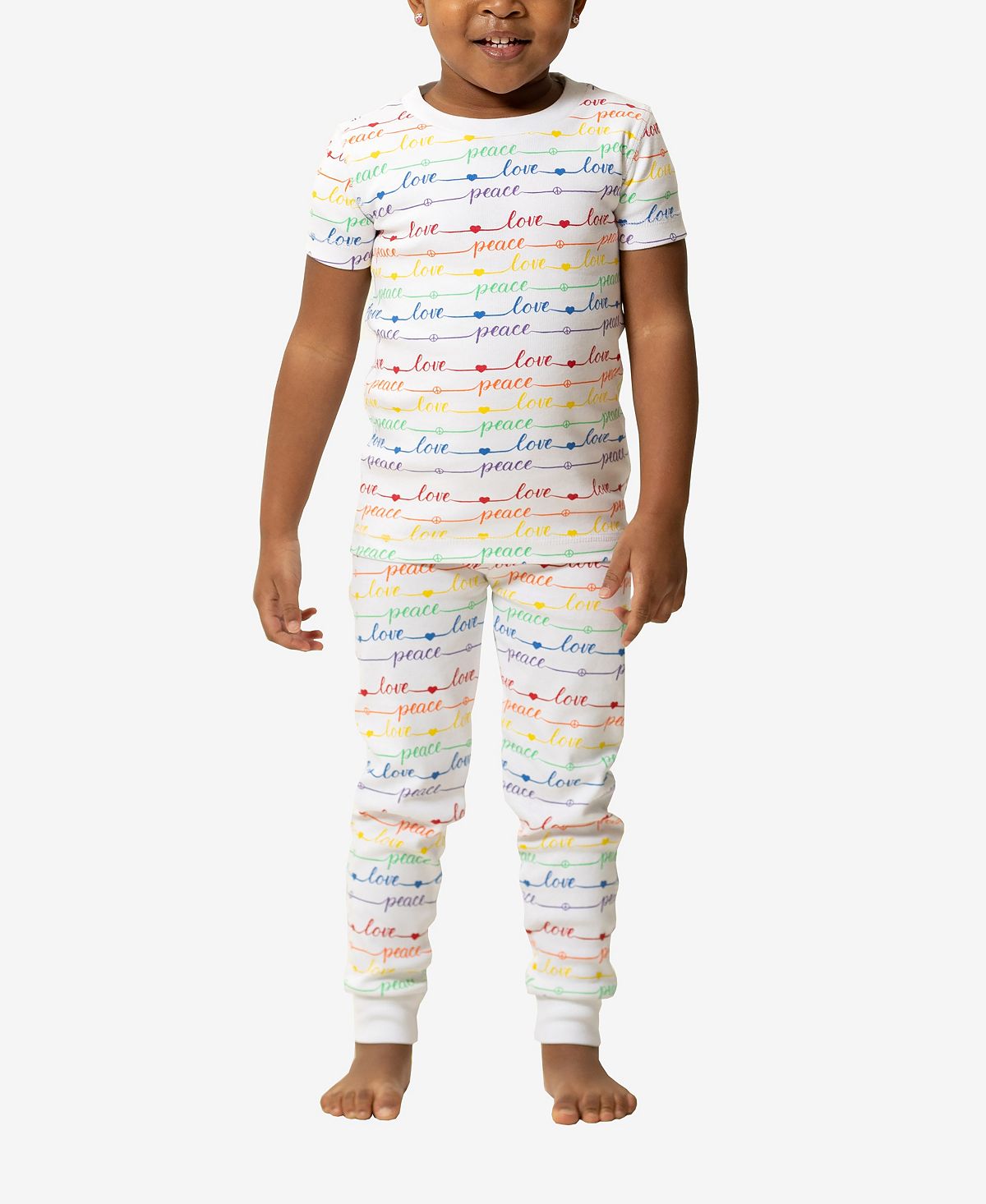 Одинаковый семейный пижамный комплект из двух предметов «Мир и любовь» для маленьких мальчиков и девочек Pajamas for Peace, doll clothes pajamas rabbit bear piggy patterns for 18 inch american