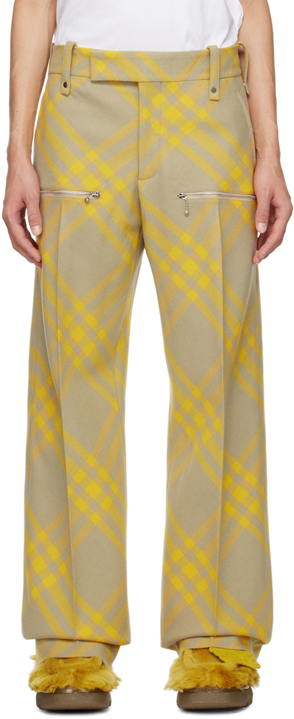Желто-бежевые брюки в клетку Burberry светло серые брюки из твила свободного кроя jack