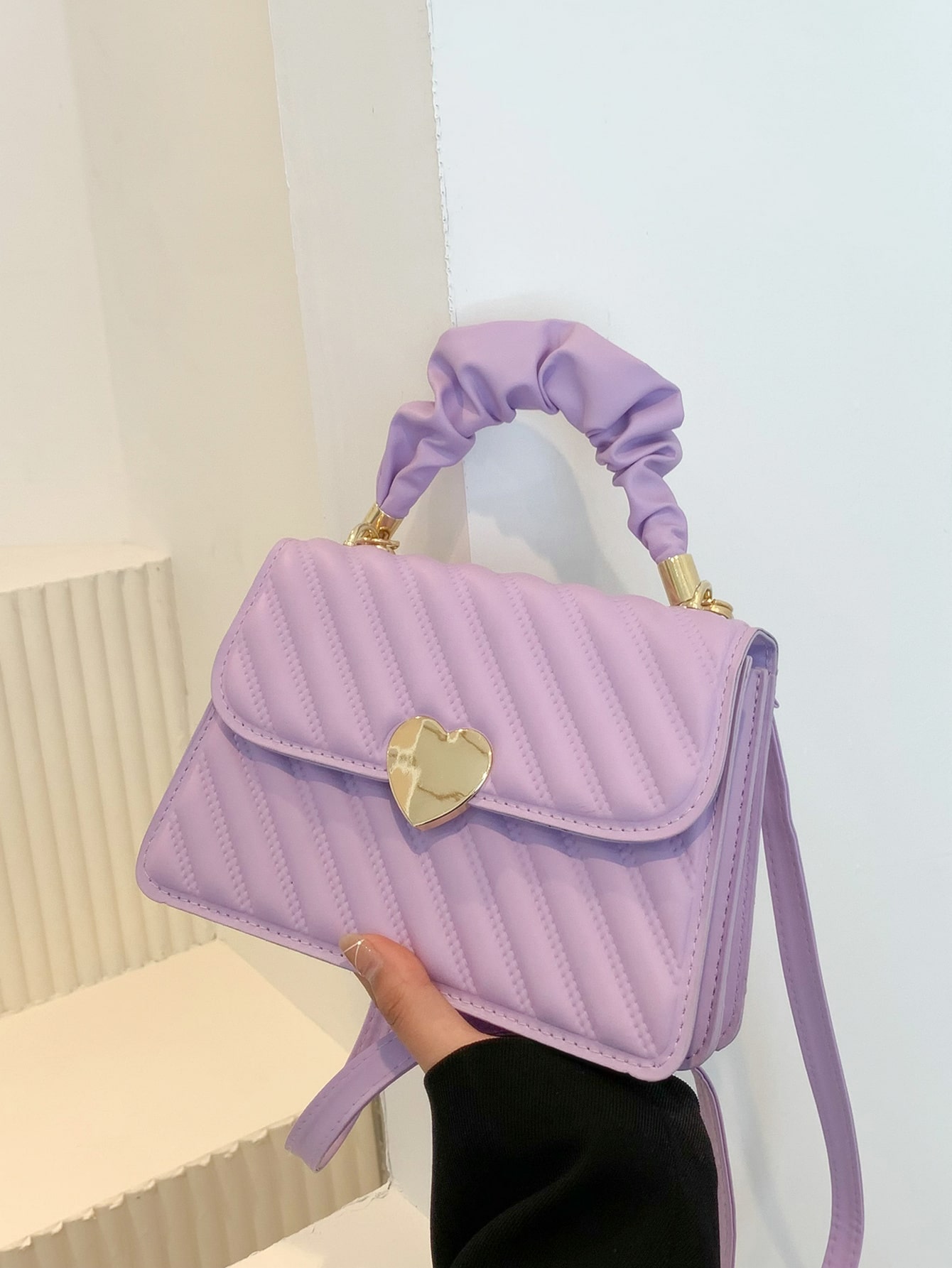 Легкая деловая повседневная квадратная сумка с декором в виде сердца на кнопках для девочек-подростков, фиолетовый