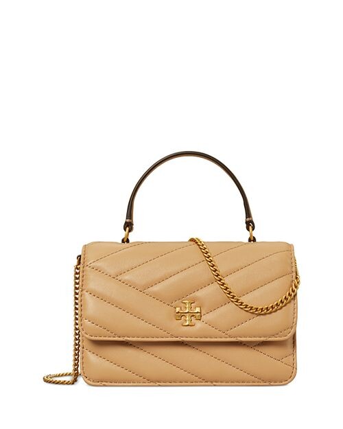 

Мини-кошелек с цепочкой и ручкой сверху Kira Chevron Tory Burch, цвет Tan/Beige