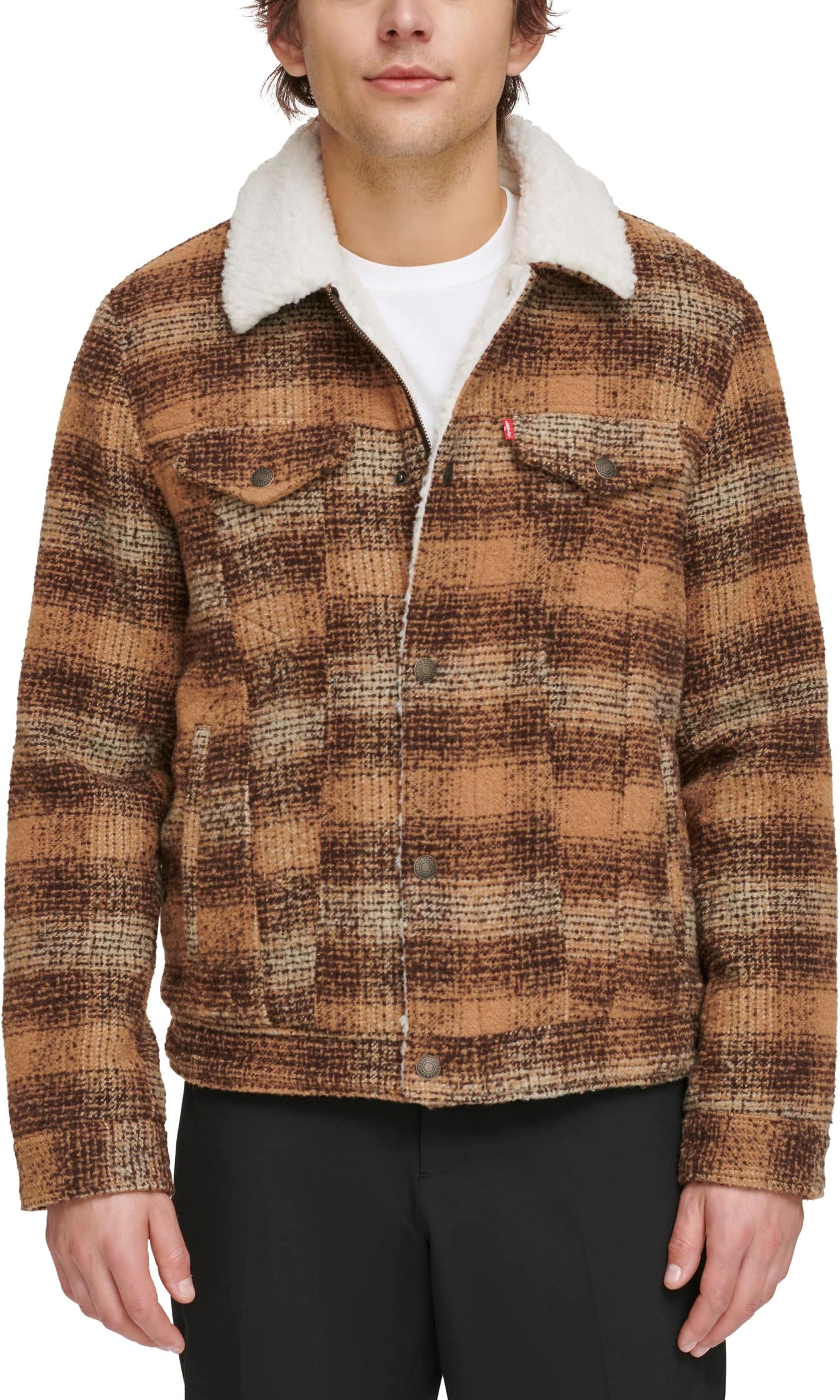 Куртка Varsity Two-Pocket Wool Blend/Faux Leather Jacket Levi's, цвет Brown Plaid (BOM)