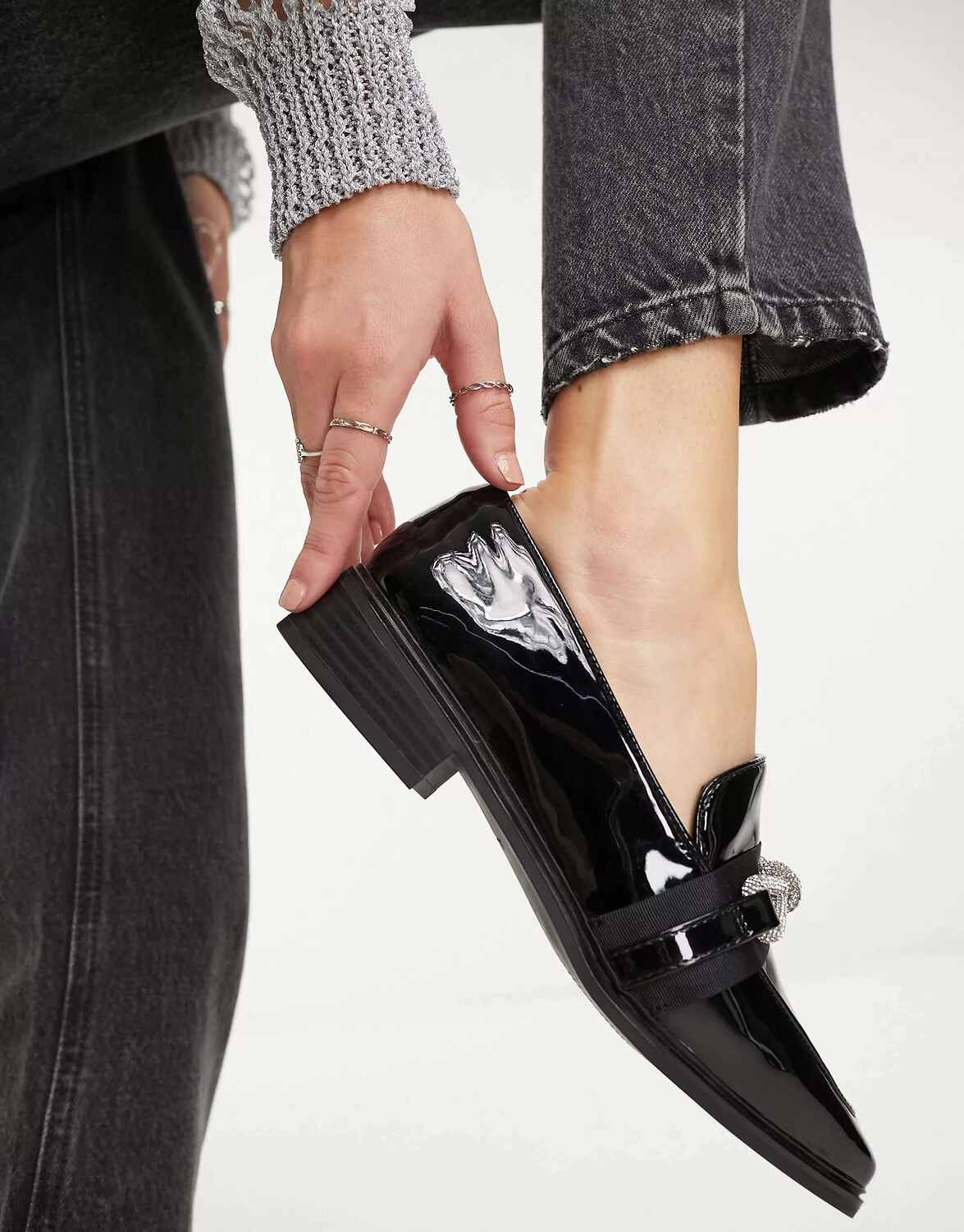 

Черные лакированные лоферы с украшением ALDO Encore, Черный