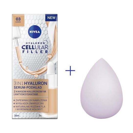 

Тональная сыворотка, темный, 30 мл + спонж Nivea, Hyaluron Cellular Filler