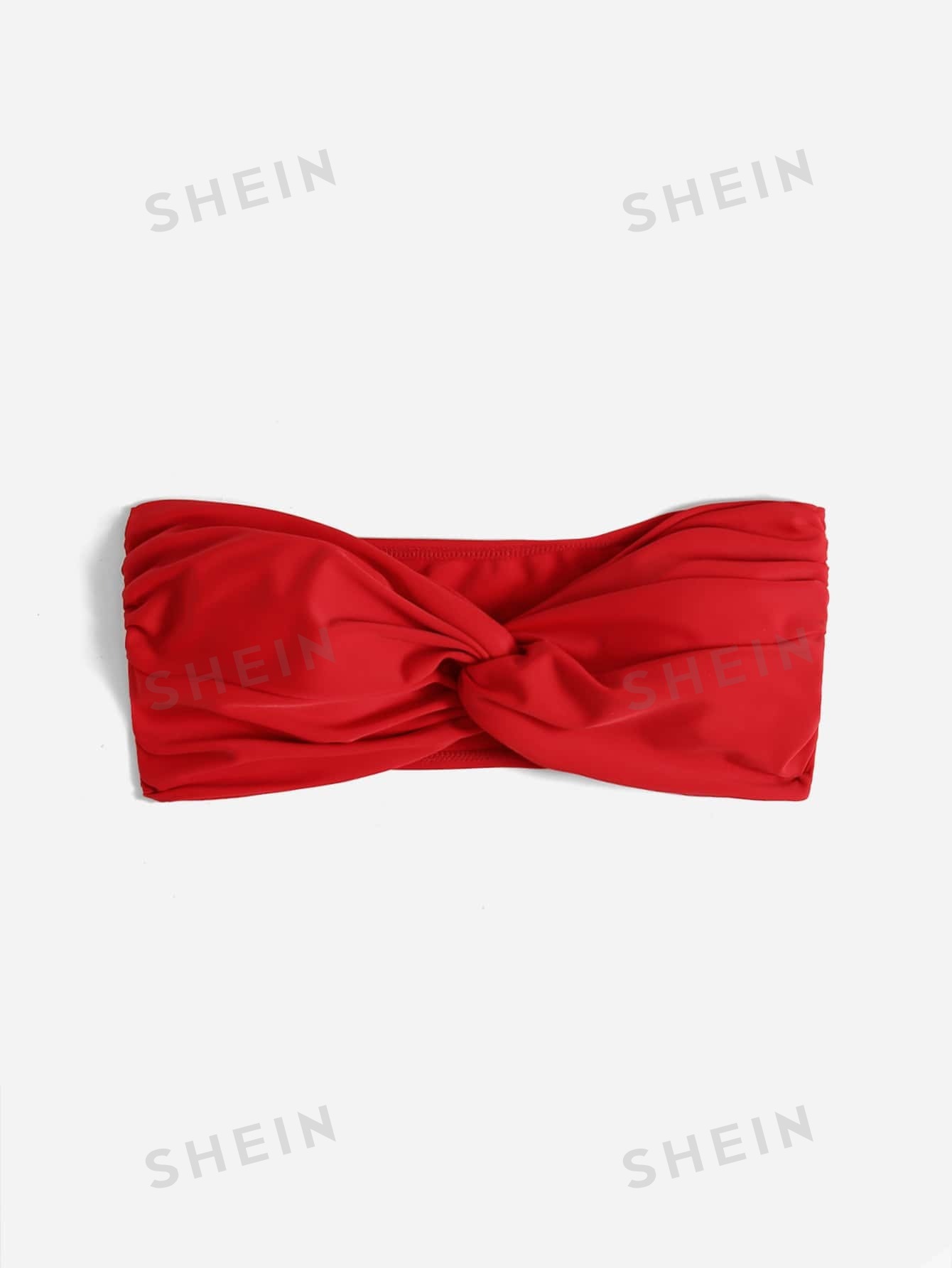 цена Женский однотонный бикини-топ бандо с закрученной передней частью, красный