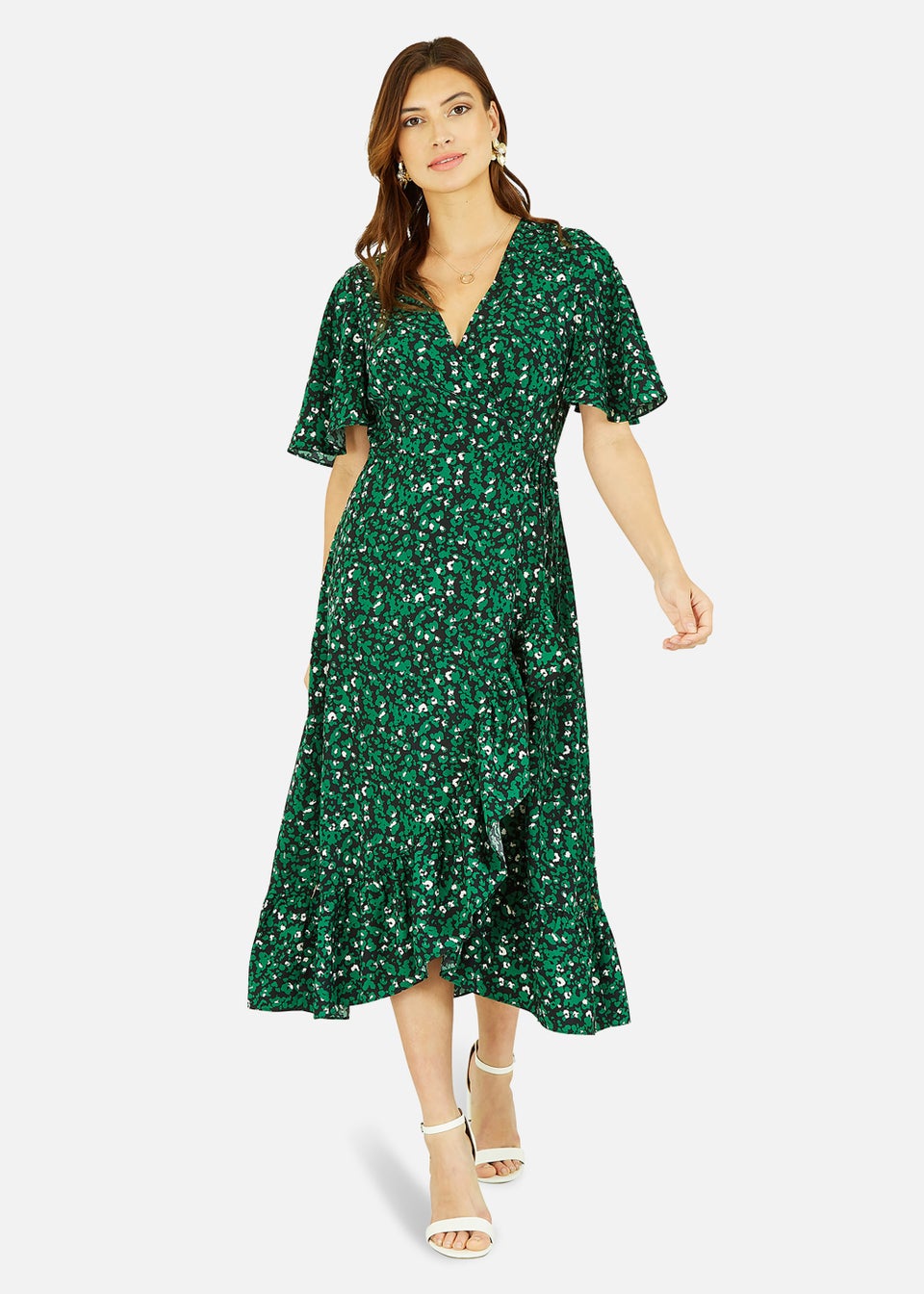Mela Зеленое платье с запахом и леопардовым принтом Apple