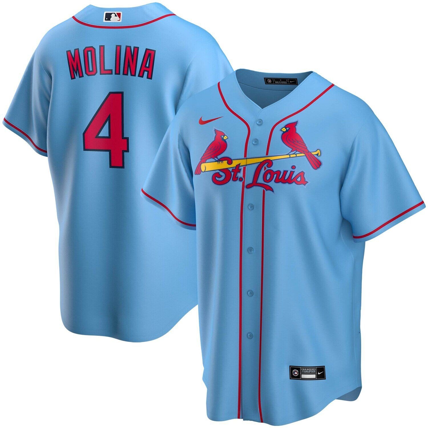 

Мужская голубая футболка Yadier Molina St. Louis Cardinals Alternate Replica Player 2020 Nike, Синий