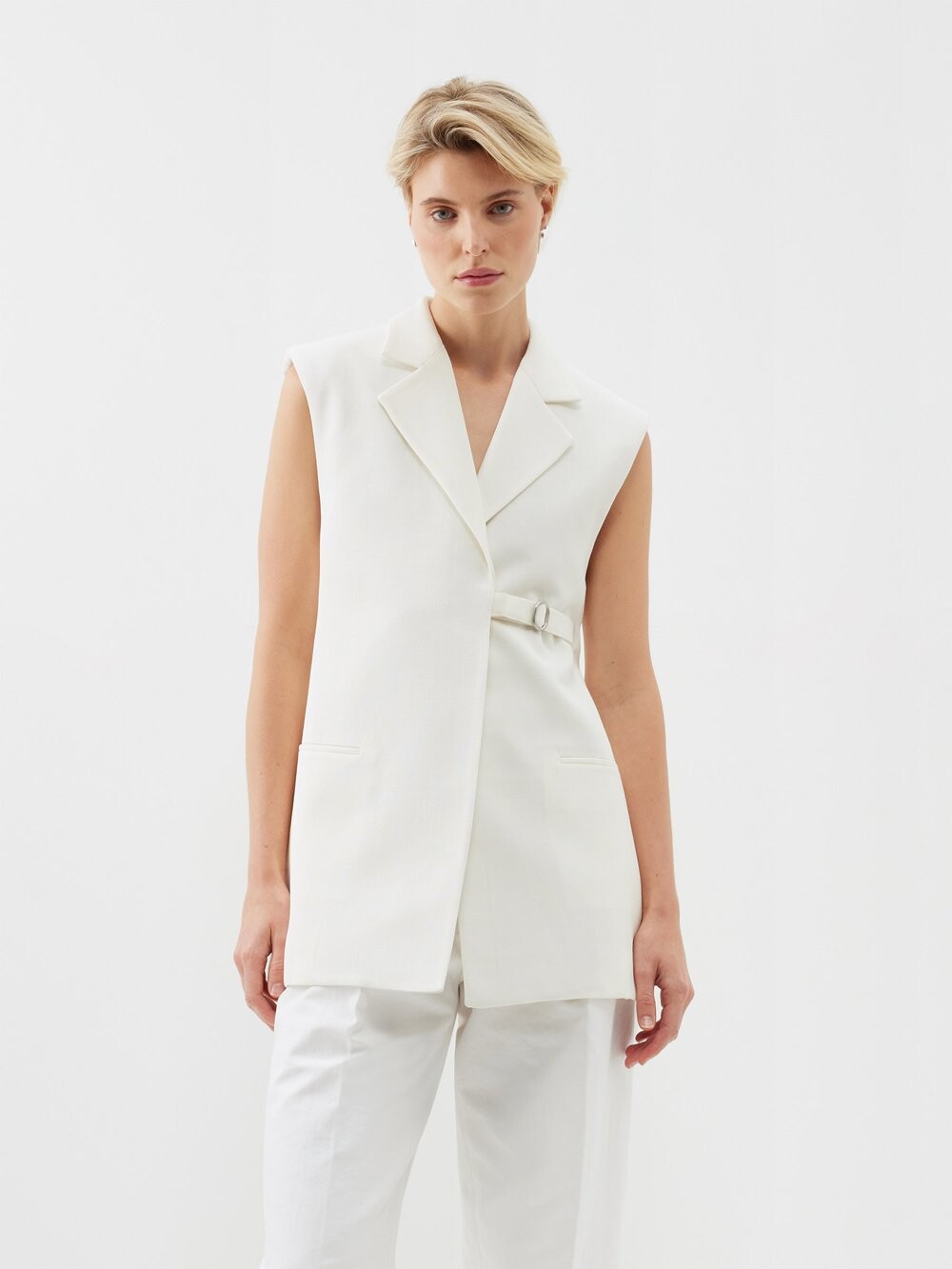 

Жилет из смесовой вискозы с поясом Jil Sander, белый