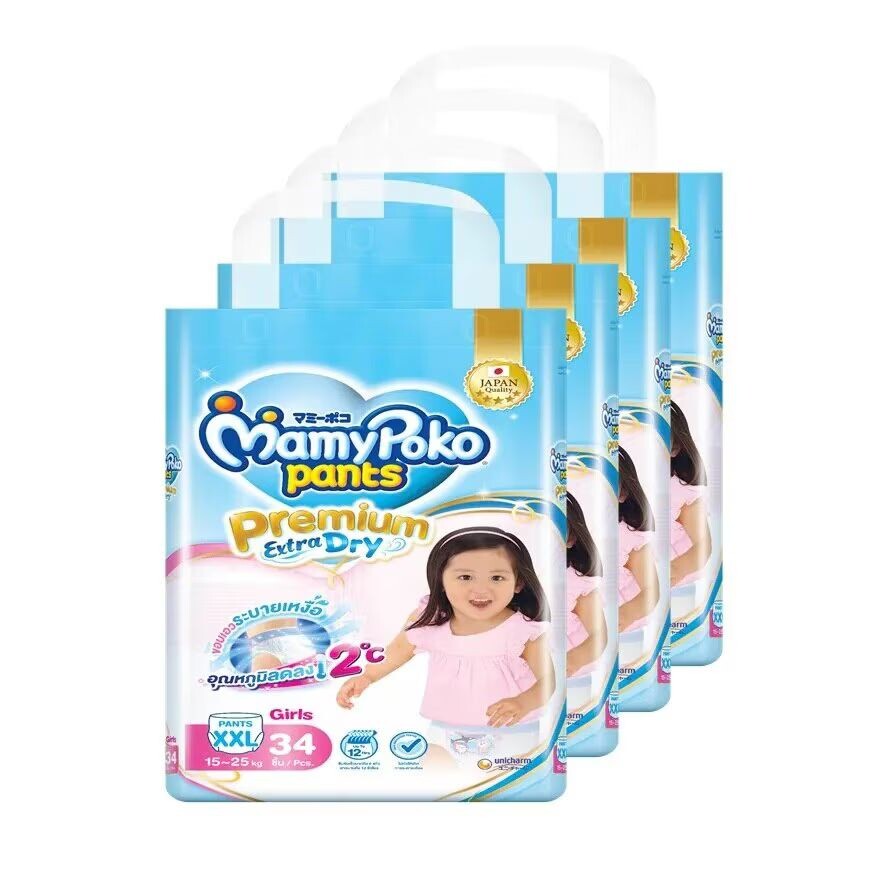 

Mamy Poko Брюки Premium Extra Dry для девочек, размер XXL 34X4, упаковка ผ้าอ้อมเด็ก, Blue