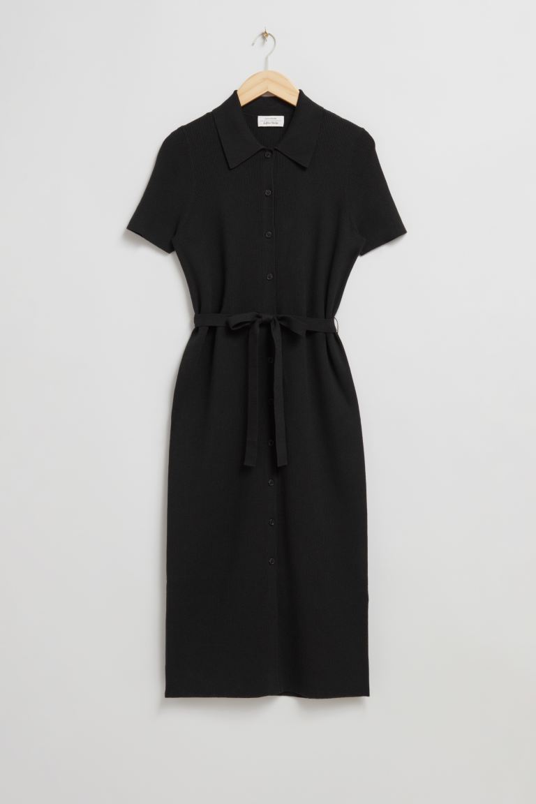 Приталенное платье-рубашка миди на пуговицах и другие истории H&M, черный