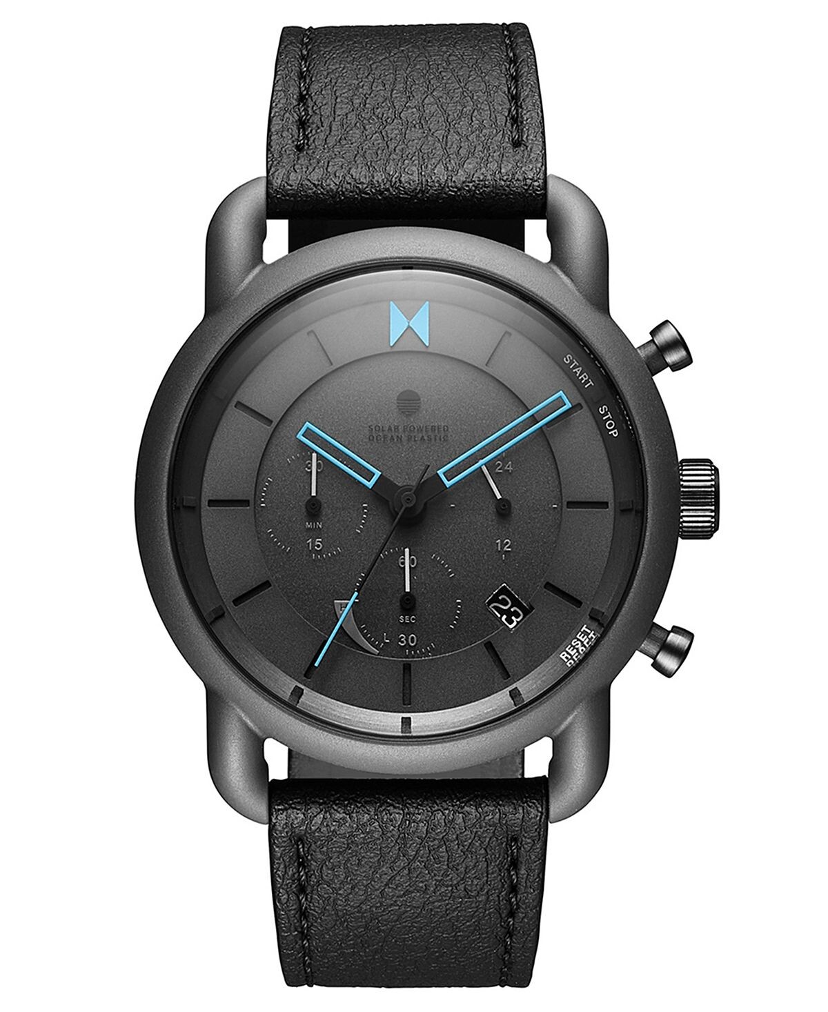 

Мужские часы Blacktop Solar Quartz с черным кожаным ремешком, 47 мм MVMT