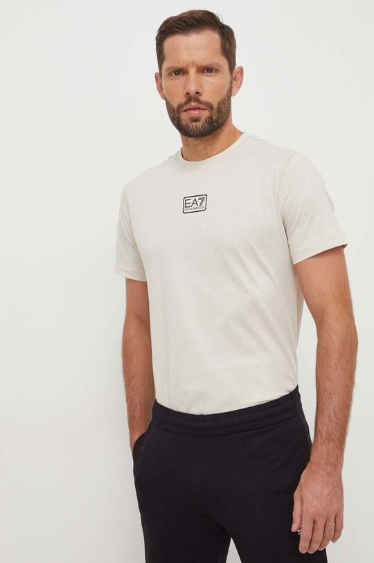 

Хлопковая футболка EA7 Emporio Armani, бежевый