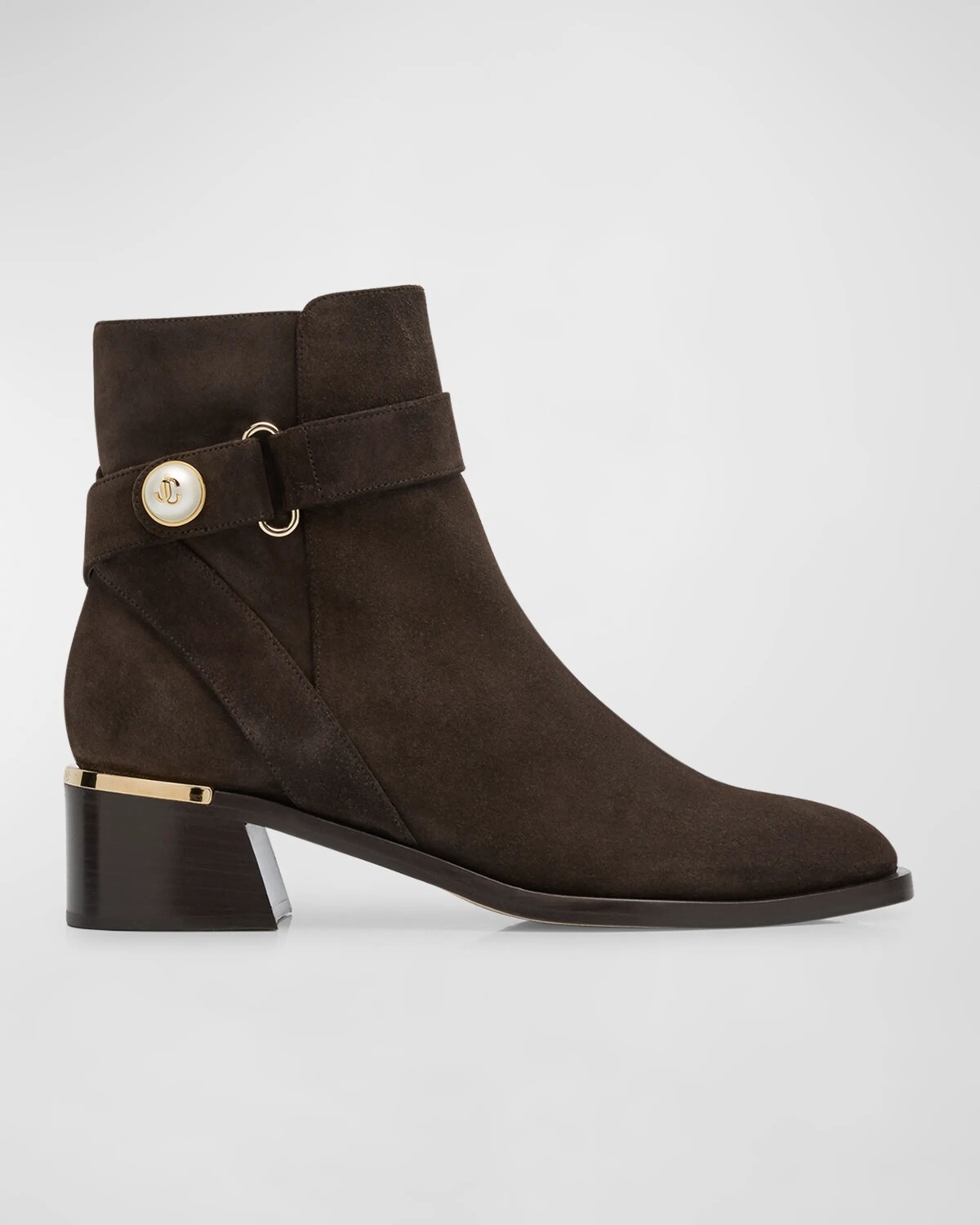 

Замшевые ботильоны Noor с жемчужными пуговицами Jimmy Choo, цвет Coffee