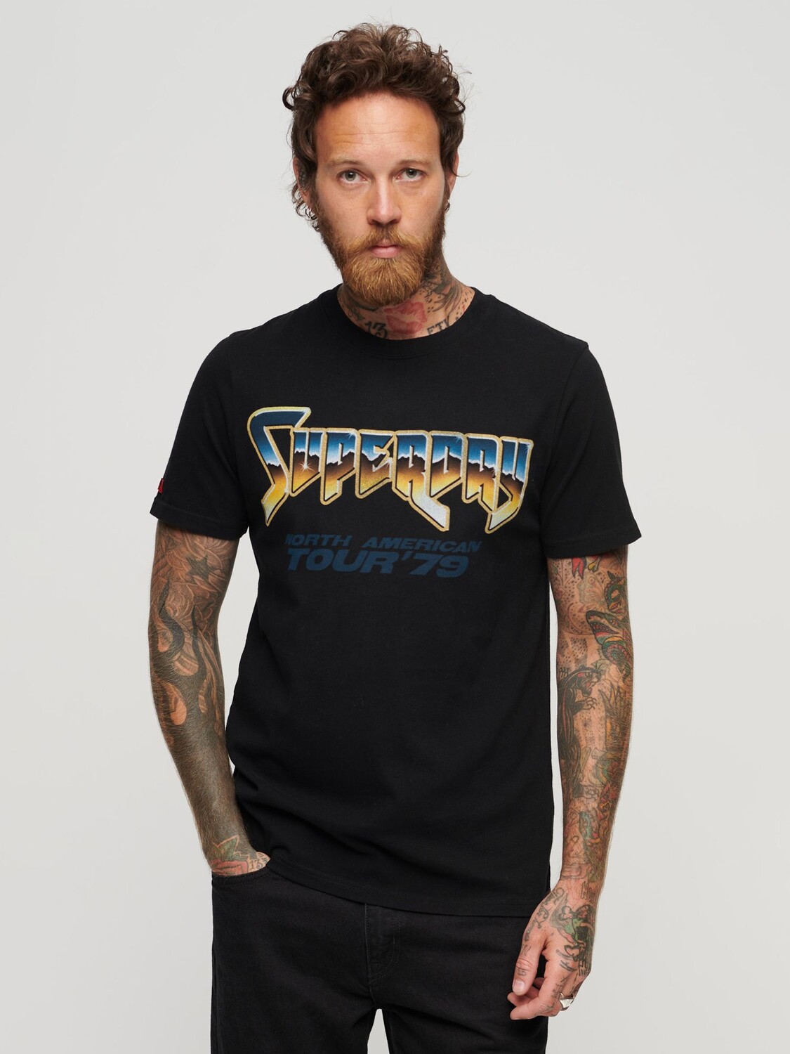 

Футболка Superdry 70s Rock с рисунком группы, черная, Черный
