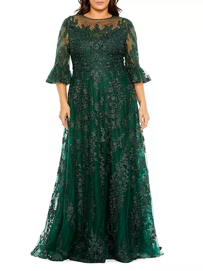 

Платье с цветочной вышивкой Mac Duggal, цвет emerald