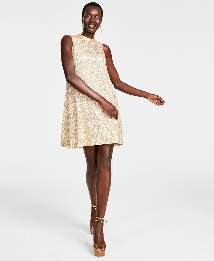 Женское платье прямого кроя из сетки с пайетками без рукавов kensie, золото