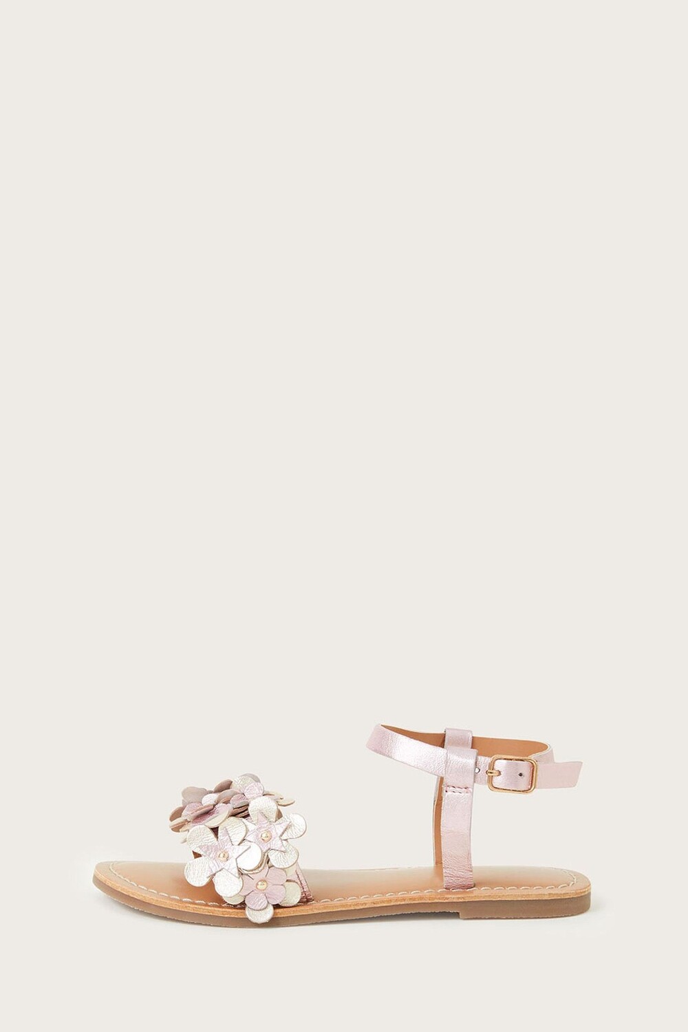 

Розовые кожаные босоножки с цветочным рюшем Monsoon, розовый
