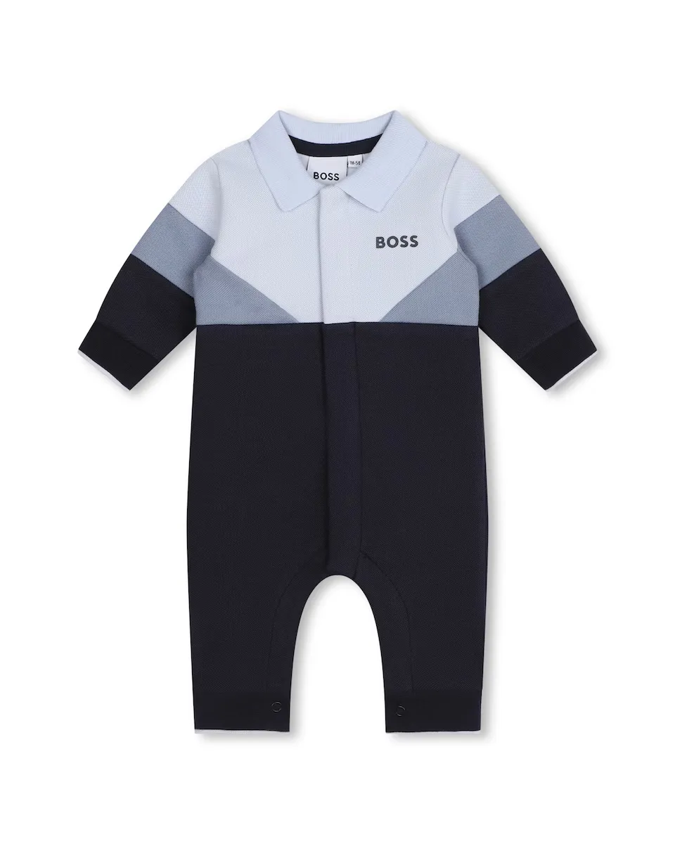 

Комбинезон в стиле колор-блок для мальчика с воротником-поло BOSS Kidswear, темно-синий