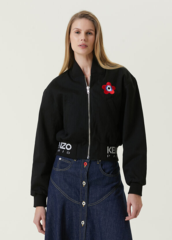 

Черная джинсовая куртка с вышитым логотипом Kenzo, Черный