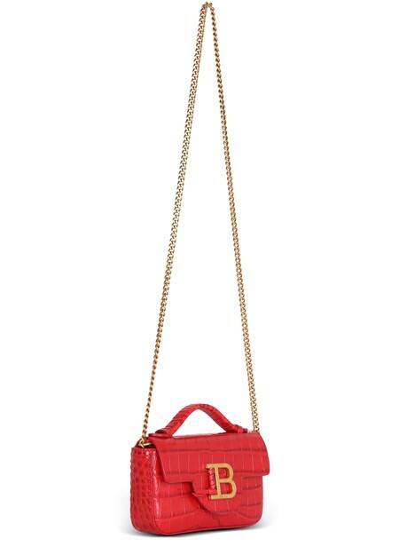 

Мини-сумка B-Buzz из кожи с эффектом крокодила Balmain, красный
