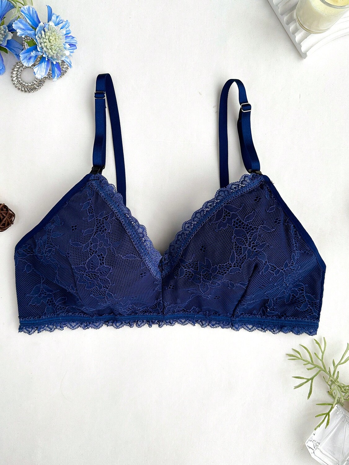 

SHEIN однотонное кружевное нижнее белье для беременных, темно-синий