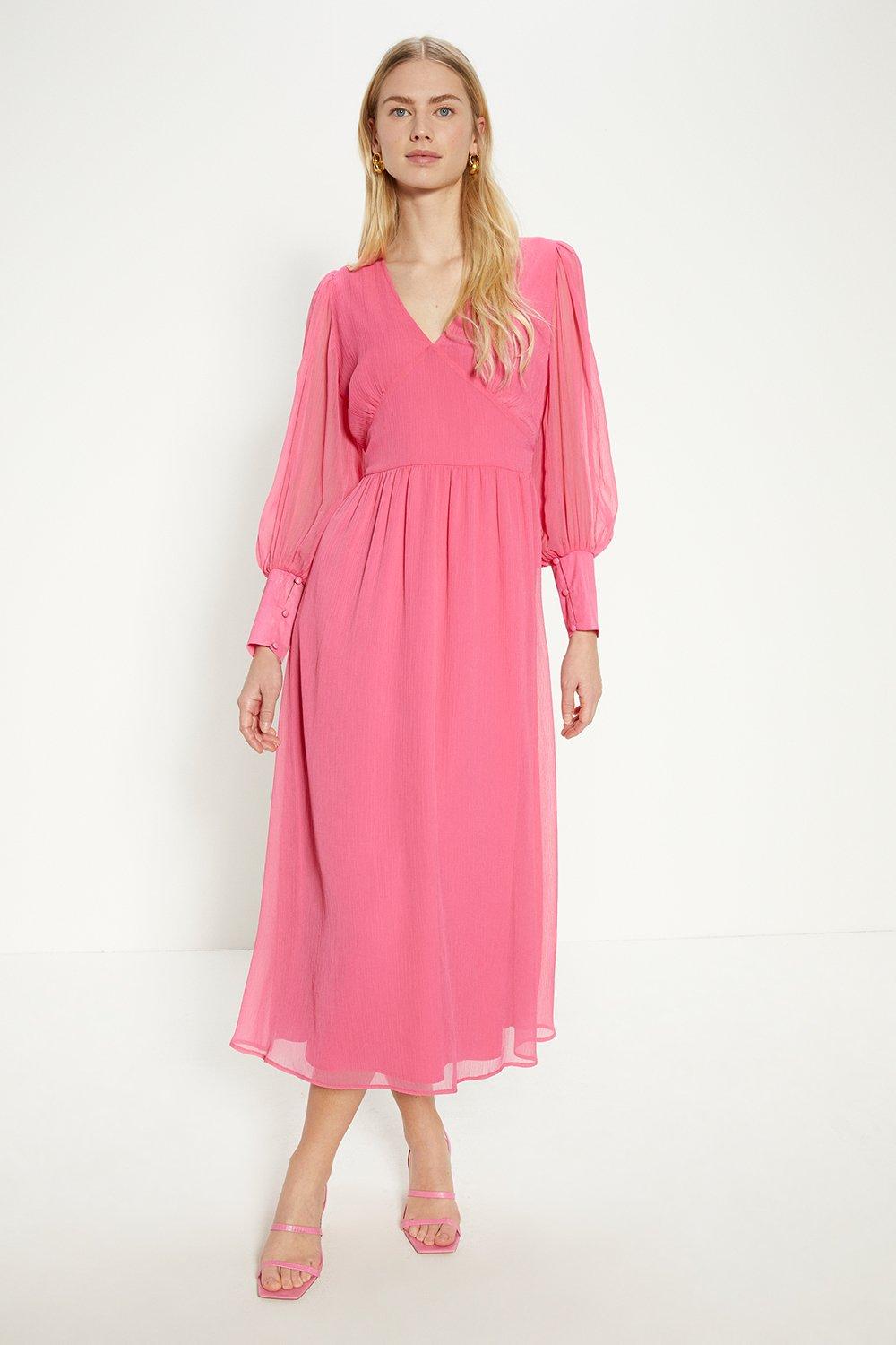Шифоновое платье миди с объемными рукавами Oasis, розовый