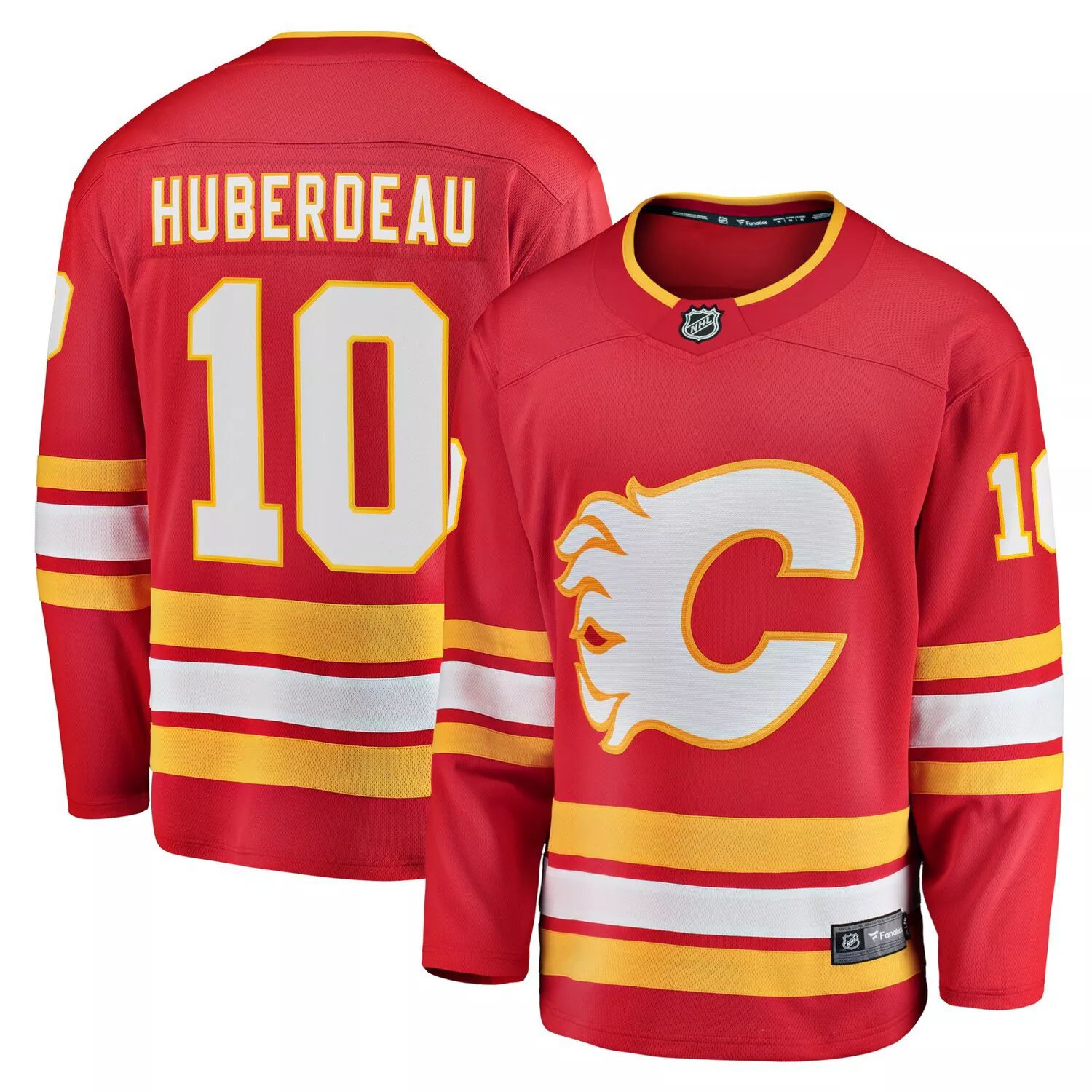 цена Мужская футболка с логотипом Jonathan Huberdeau Red Calgary Flames Home Breakaway Player Fanatics