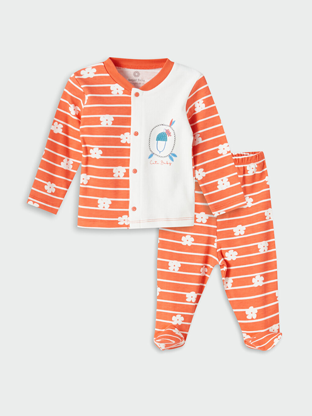 

Пижамный комплект для маленьких девочек с круглым вырезом и принтом LUGGI BABY, цветок граната