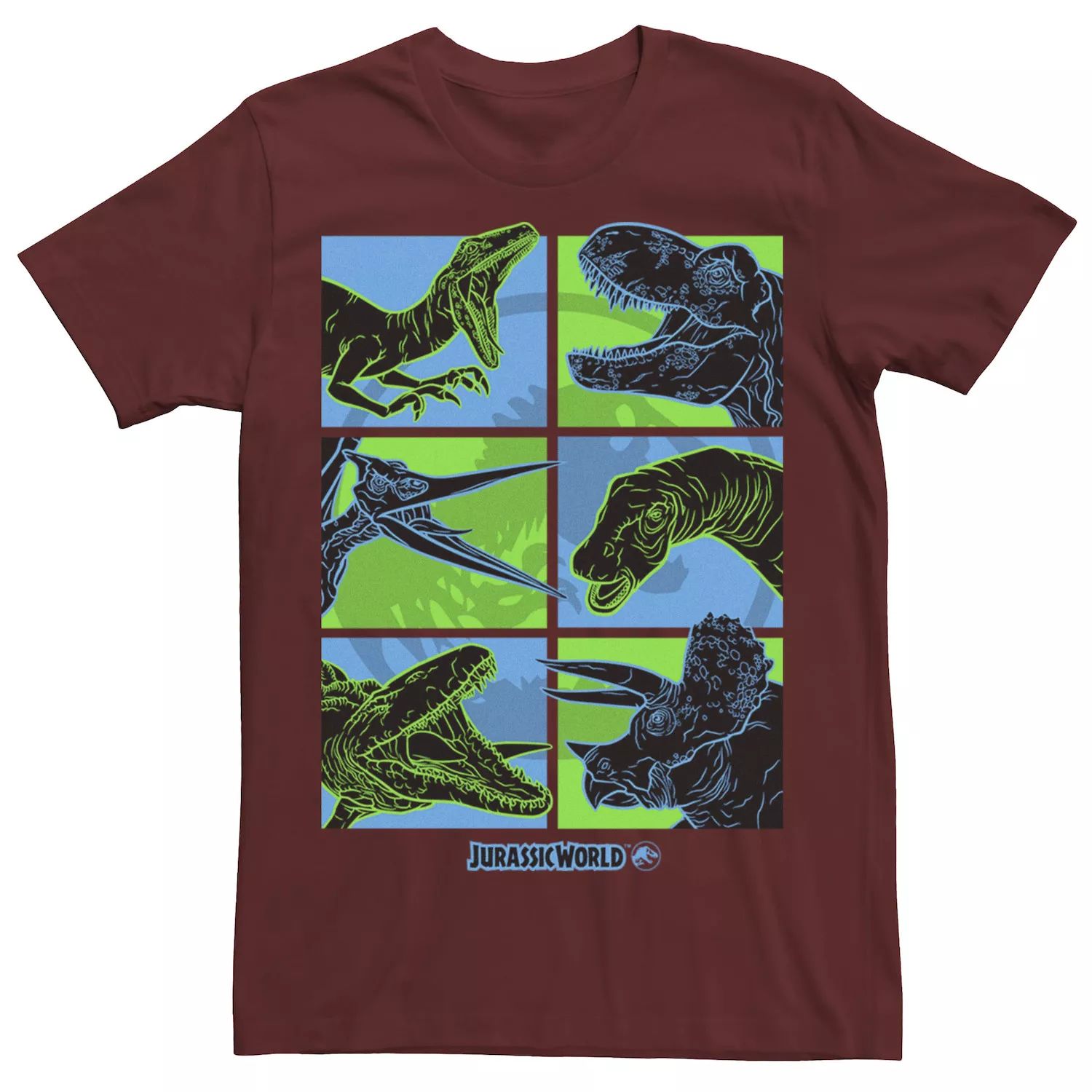 

Мужская футболка Jurassic World Two Dino Faces в стиле комиксов в стиле поп Licensed Character