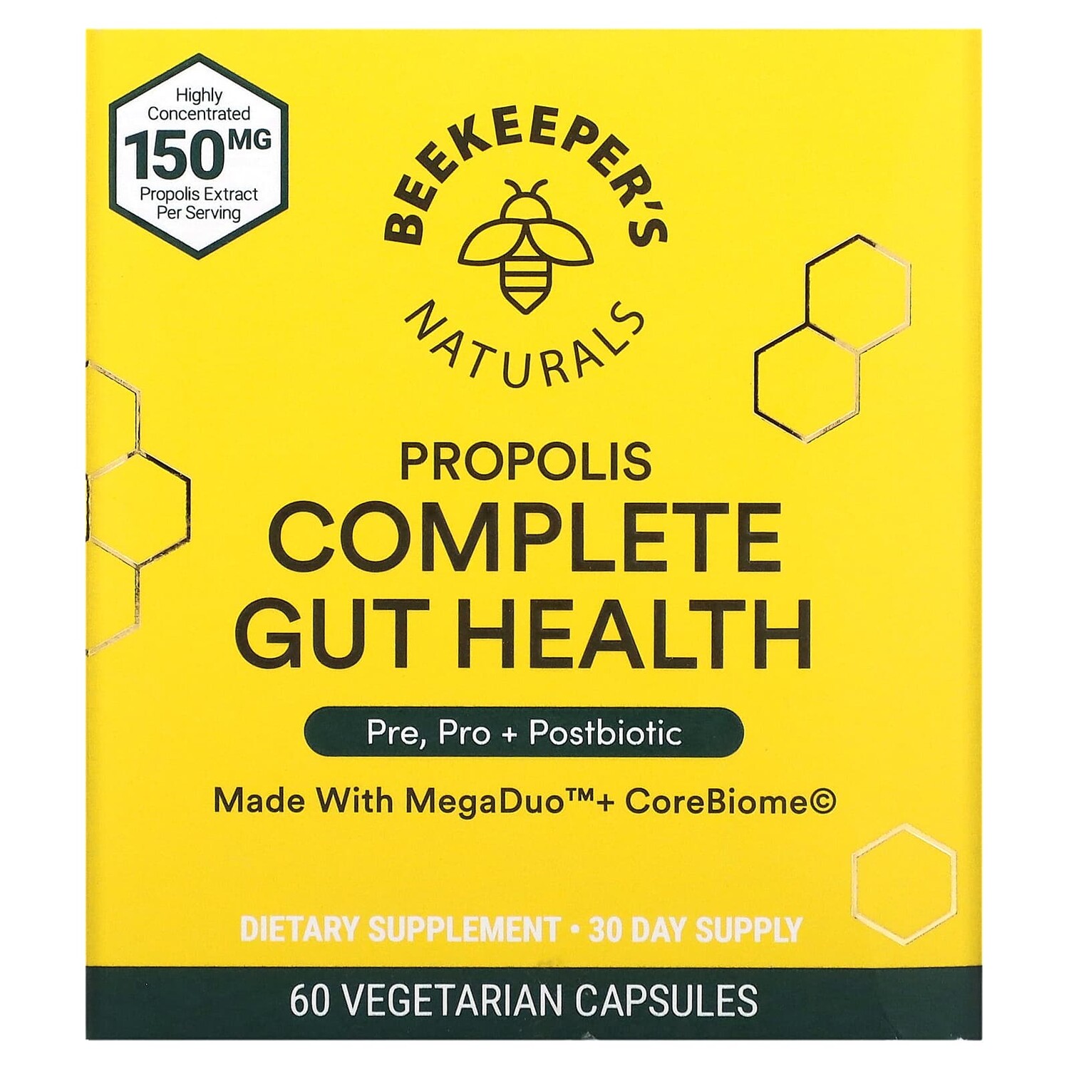 

Propolis Complete Gut Health, 60 вегетарианских капсул, Beekeeper's Naturals