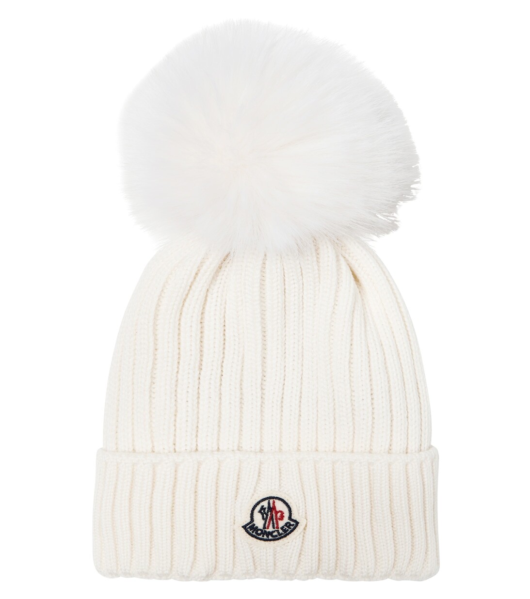 

Шапка-бини из натуральной шерсти с логотипом Moncler Enfant, белый