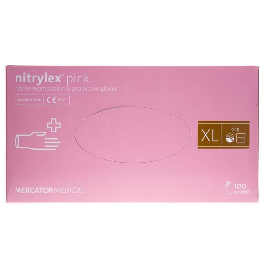 Нитриловые перчатки розового цвета XL, 100 шт. Mercator Medical, Nitrylex