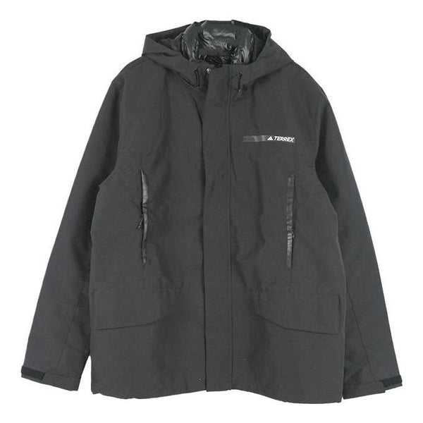 Пуховик adidas Solid Color Alphabet Short Zipper Hooded Down Jacket Men's Black, черный цена и фото