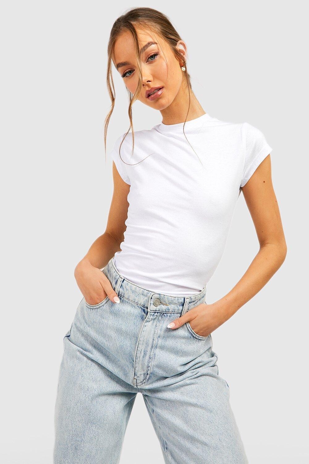 

Базовая хлопковая футболка с крышками и рукавами Boohoo, белый