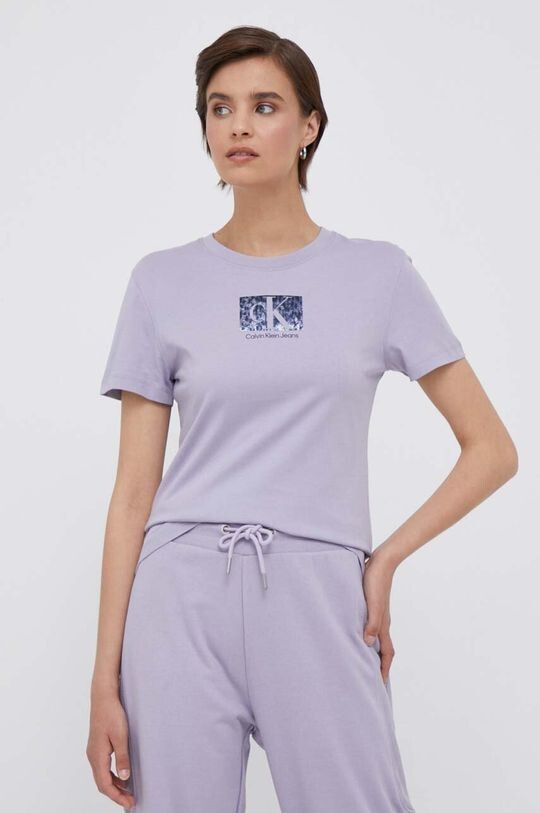 

Хлопковая футболка Calvin Klein Jeans, фиолетовый