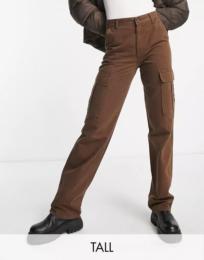 

Коричневые брюки карго прямого кроя Stradivarius Tall