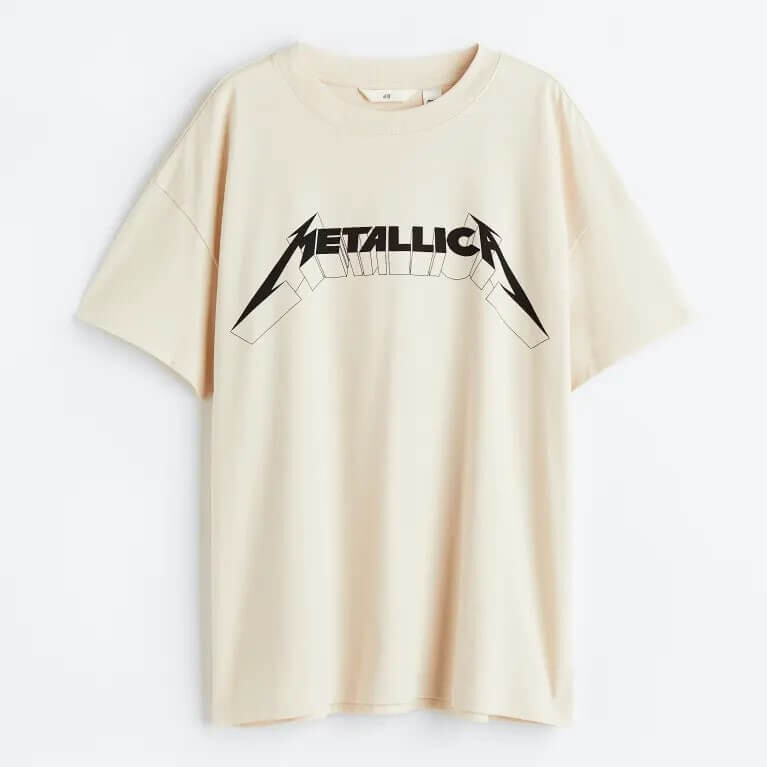 

Футболка H&M Oversized Printed T-Shirt, светло-бежевый