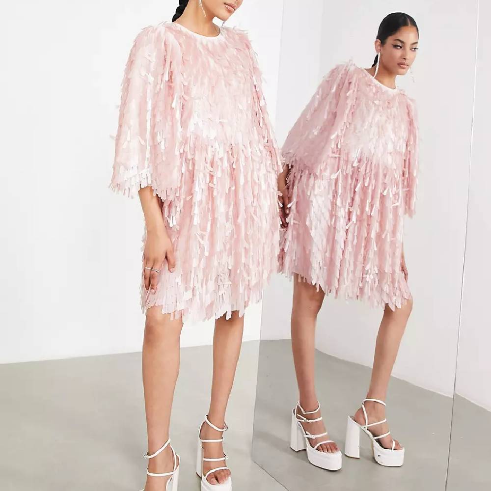 Платье Asos Edition Puff Sleeve Mini, розовый