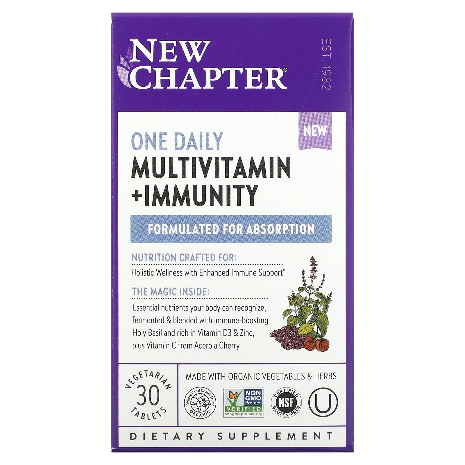 Пищевая Добавка New Chapter One Daily Multivitamin + Immunity, 30 вегетарианских таблеток