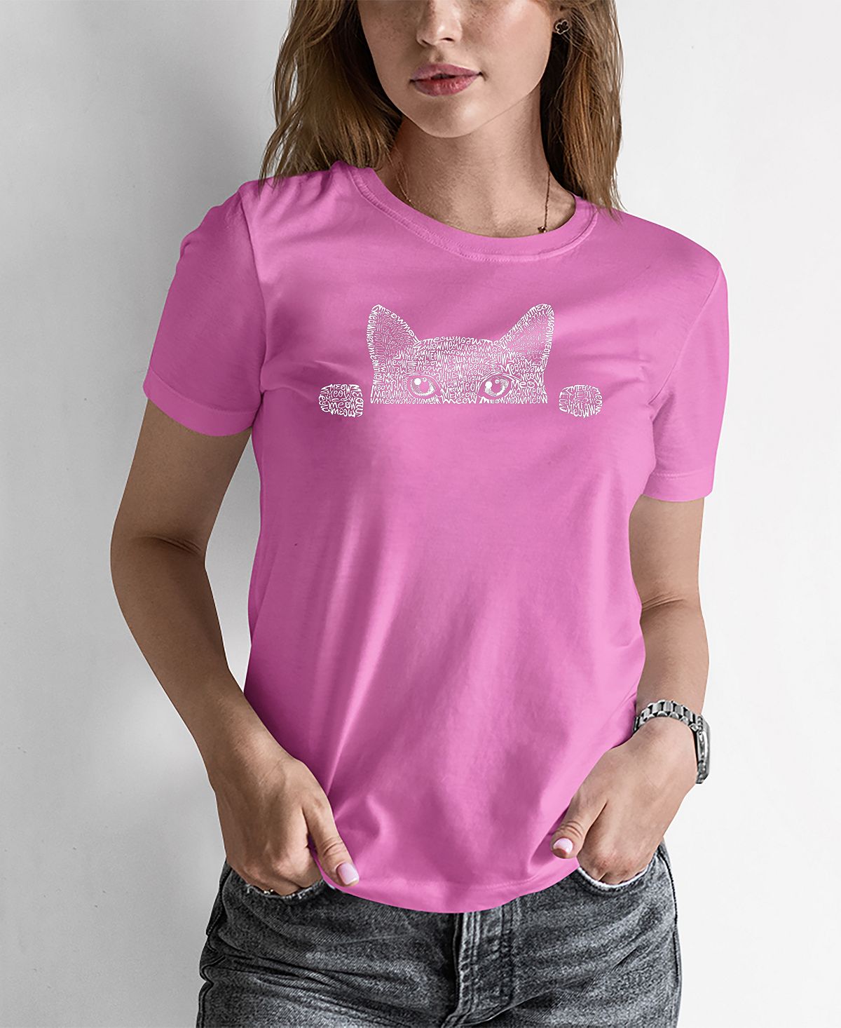 Женская футболка word art peeking cat LA Pop Art, розовый женская футболка word art кошка la pop art розовый