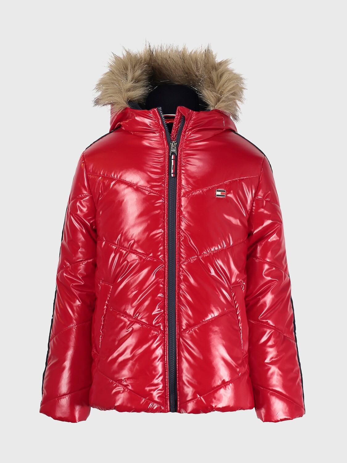 

Пуховик с шевроном на меховой подкладке для малышей Tommy Hilfiger, алый мудрец