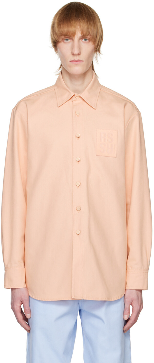 

Розовая джинсовая рубашка с нашивками Raf Simons